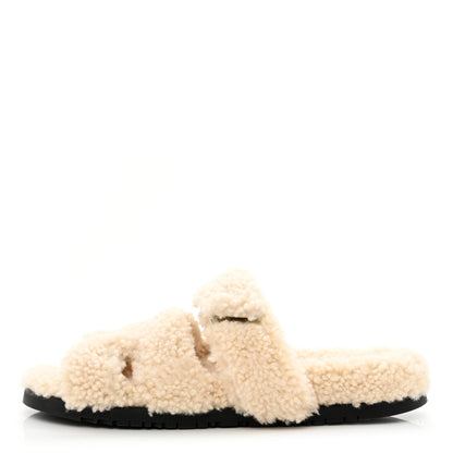 Hermes Woolskin Womens Chypre Sandals 40 Ecru 1 of 9