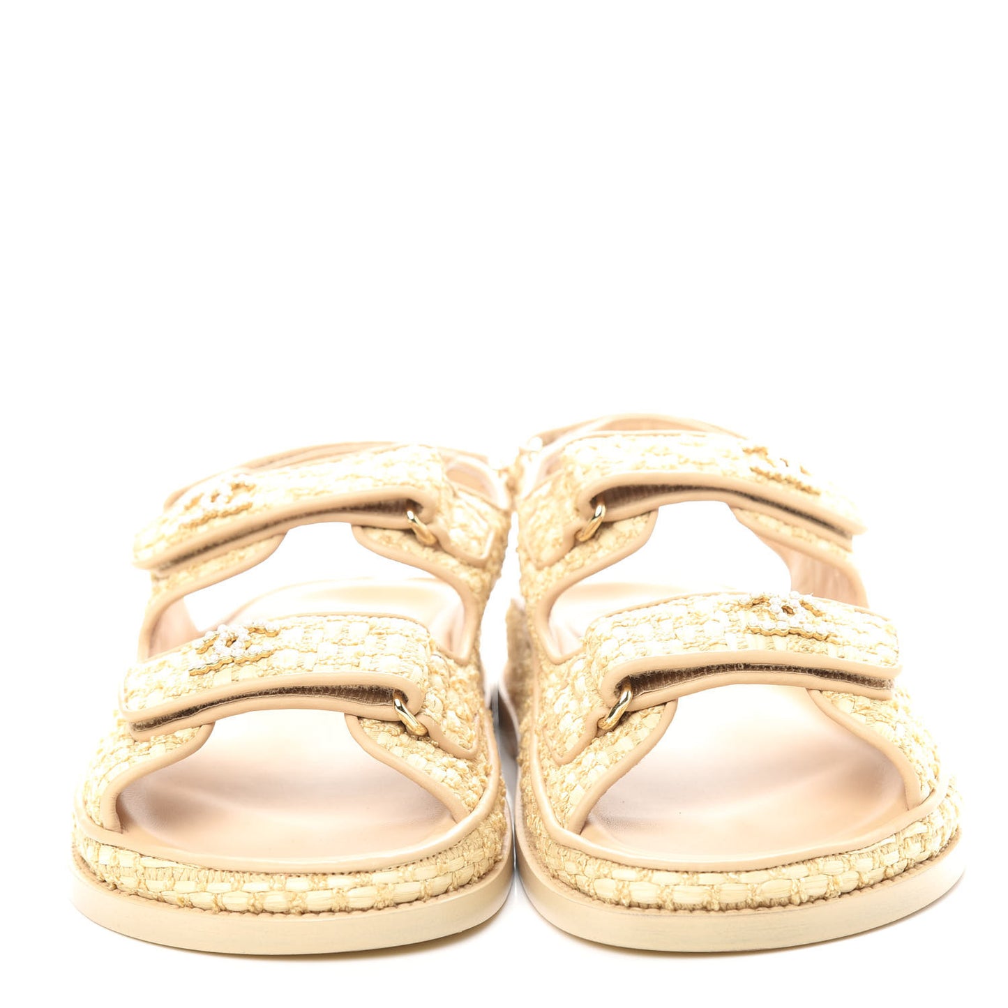 Braided Fabric Velcro Dad Sandals 38 Beige