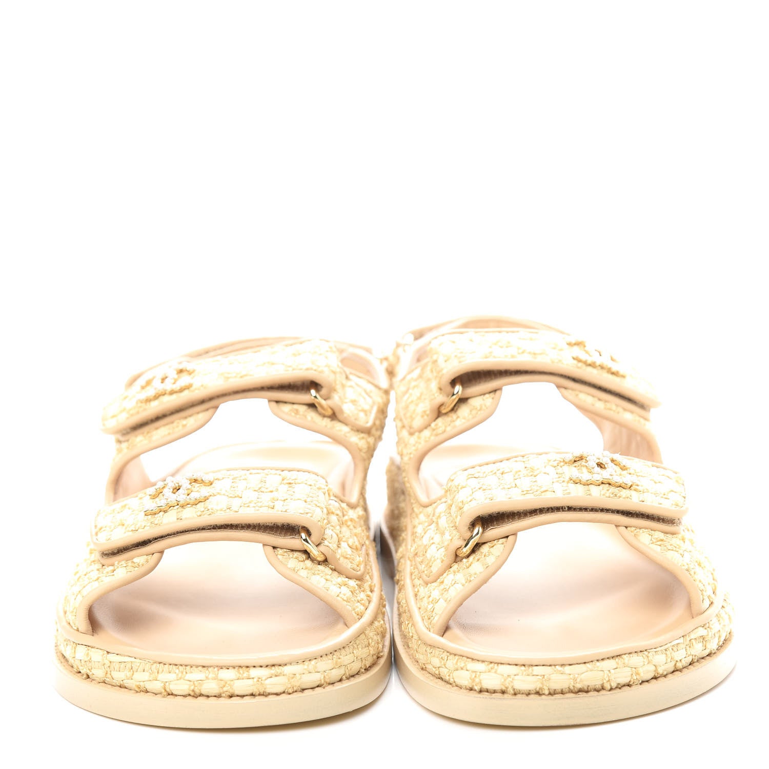 Chanel Braided Fabric Velcro Dad Sandals 38 Beige 5 of 11