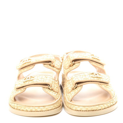 Chanel Braided Fabric Velcro Dad Sandals 38 Beige 5 of 11