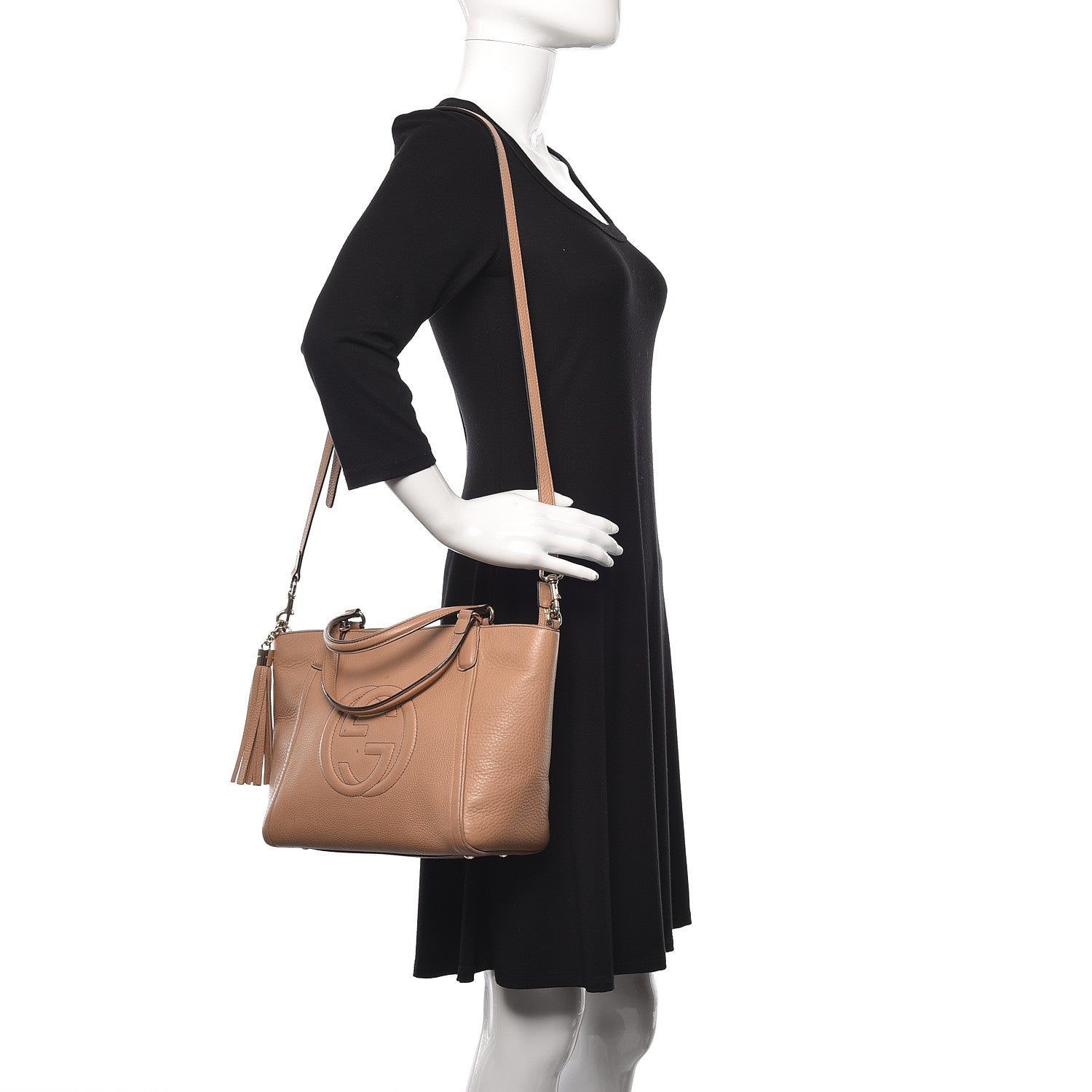 Gucci Pebbled Calfskin Small Soho Top Handle Bag Camelia 2 of 12