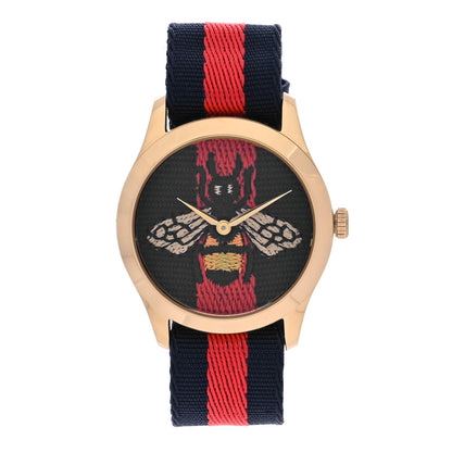 Gucci Stainless Steel Nylon 38mm Le Marche Des Merveilles Bee Quartz Watch Navy 1 of 5