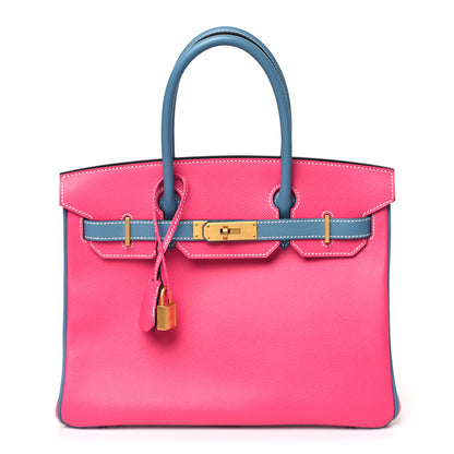Hermes Epsom Horseshoe Birkin 30 Rose Tyrien Blue Jean 1 of 10