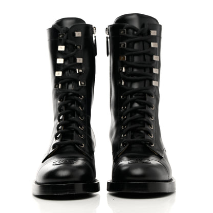 Chanel Calfskin Cap Toe Lace Up Combat Boots 38 Black 2 of 11