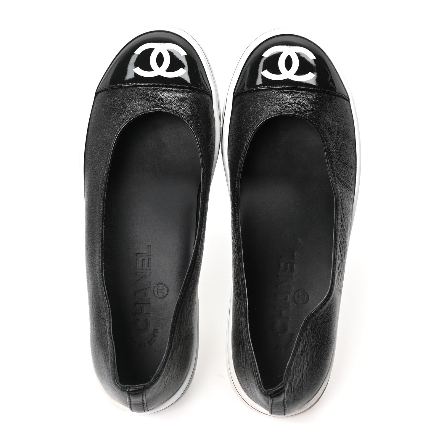 Chanel Crumpled Shiny Lambskin Patent Calfskin CC Ballet Flats 36.5 Black 2 of 10