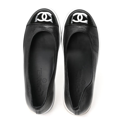 Chanel Crumpled Shiny Lambskin Patent Calfskin CC Ballet Flats 36.5 Black 2 of 10