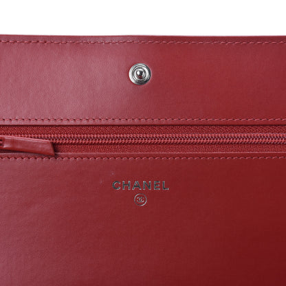 Chanel Glazed Calfskin Quilted Coco Boy Wallet On Chain WOC Red 7 of 12
