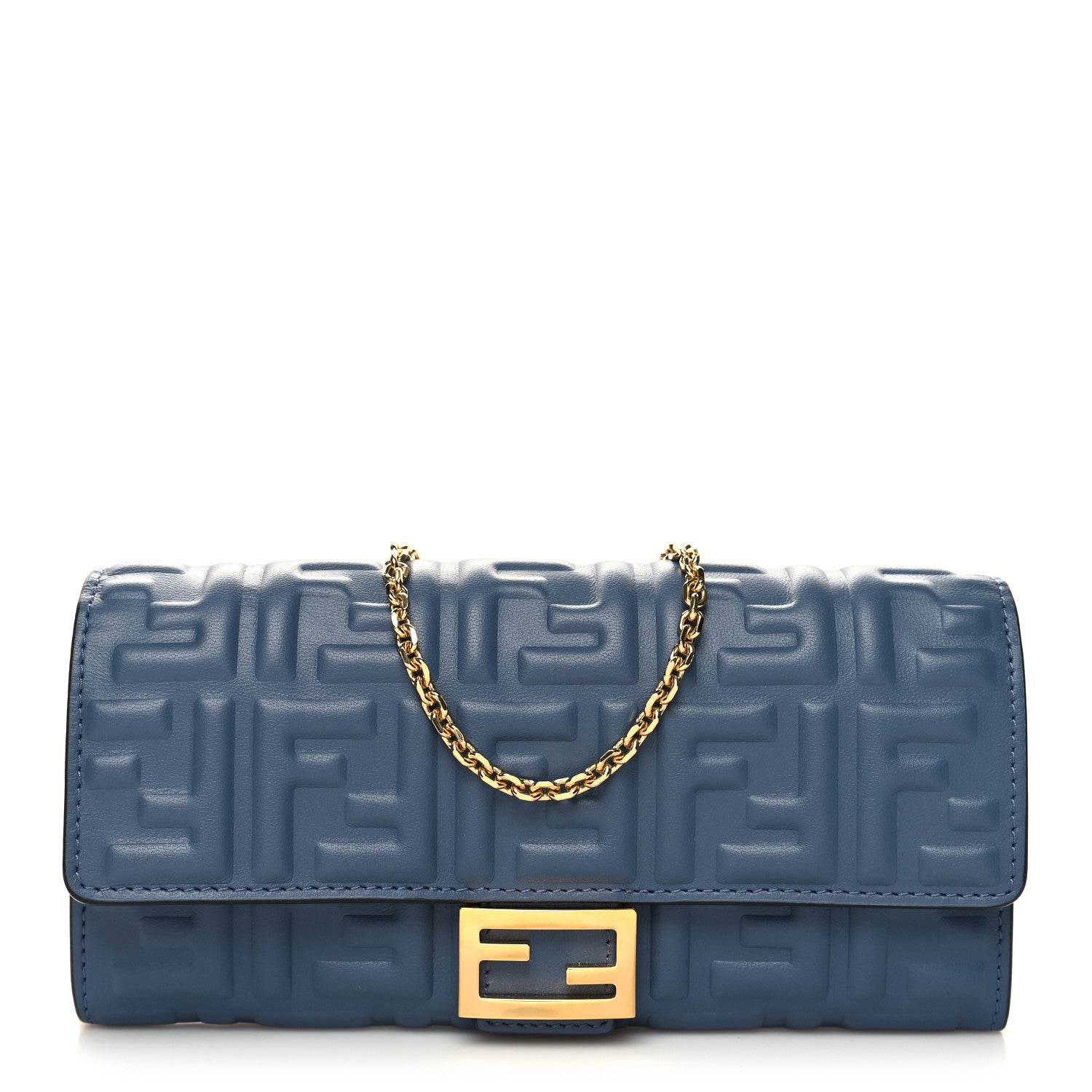 Fendi Nappa Matisse FF Embossed Continental Wallet On Chain Mirto 1 of 11