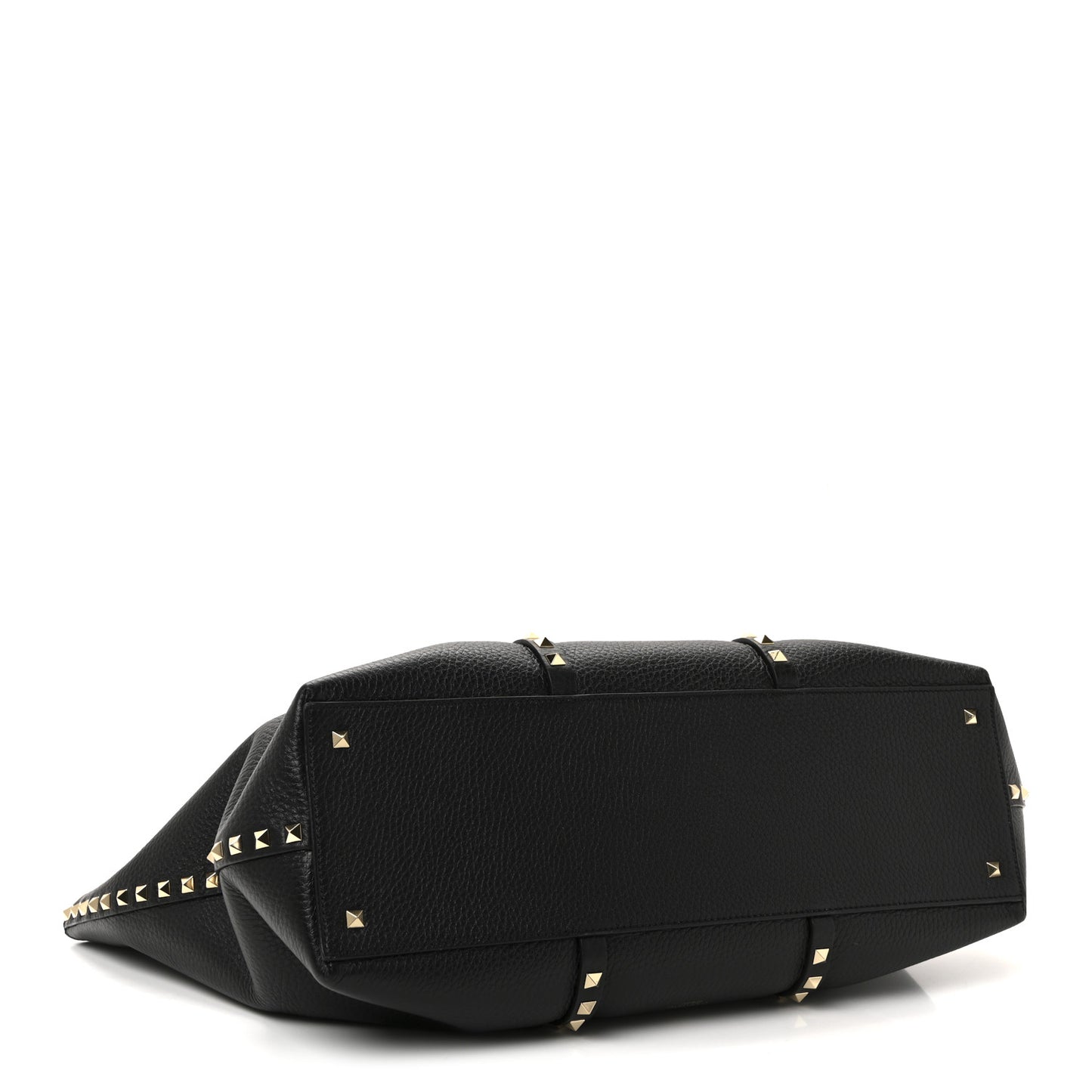 Grained Calfskin Rockstud Shopping Bag Black