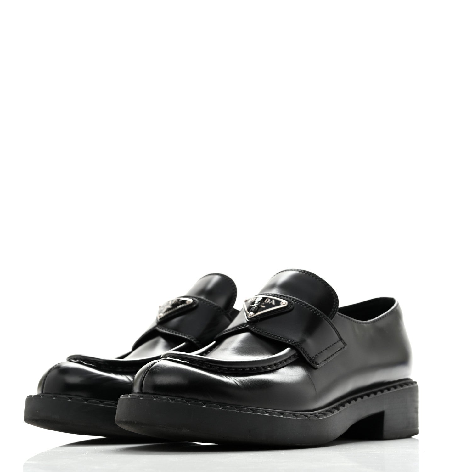 Prada Spazzolato Metal Triangle Logo 50mm Loafers 39 Black 4 of 10