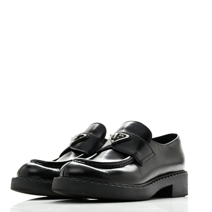 Prada Spazzolato Metal Triangle Logo 50mm Loafers 39 Black 4 of 10