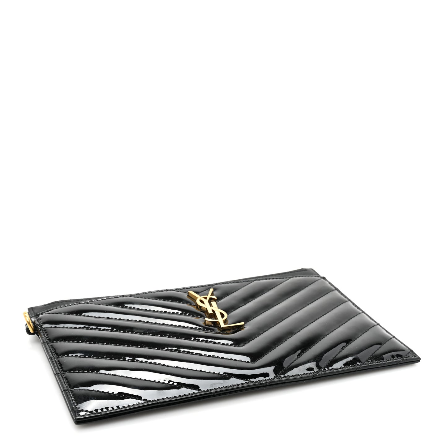 Patent Grain De Poudre Matelasse Chevron Monogram Bill Pouch Black