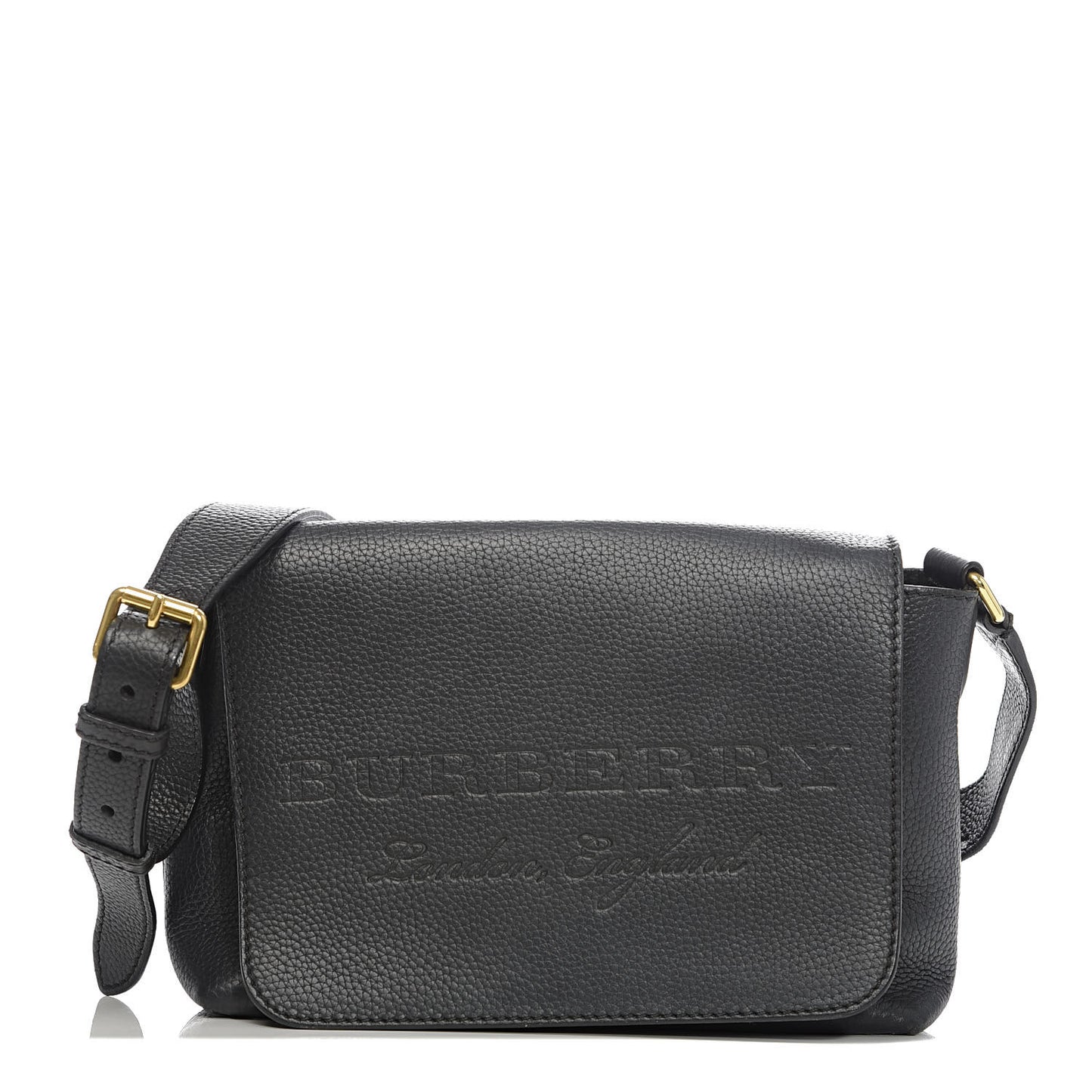 Grainy Calfskin Embossed Small Messenger Black