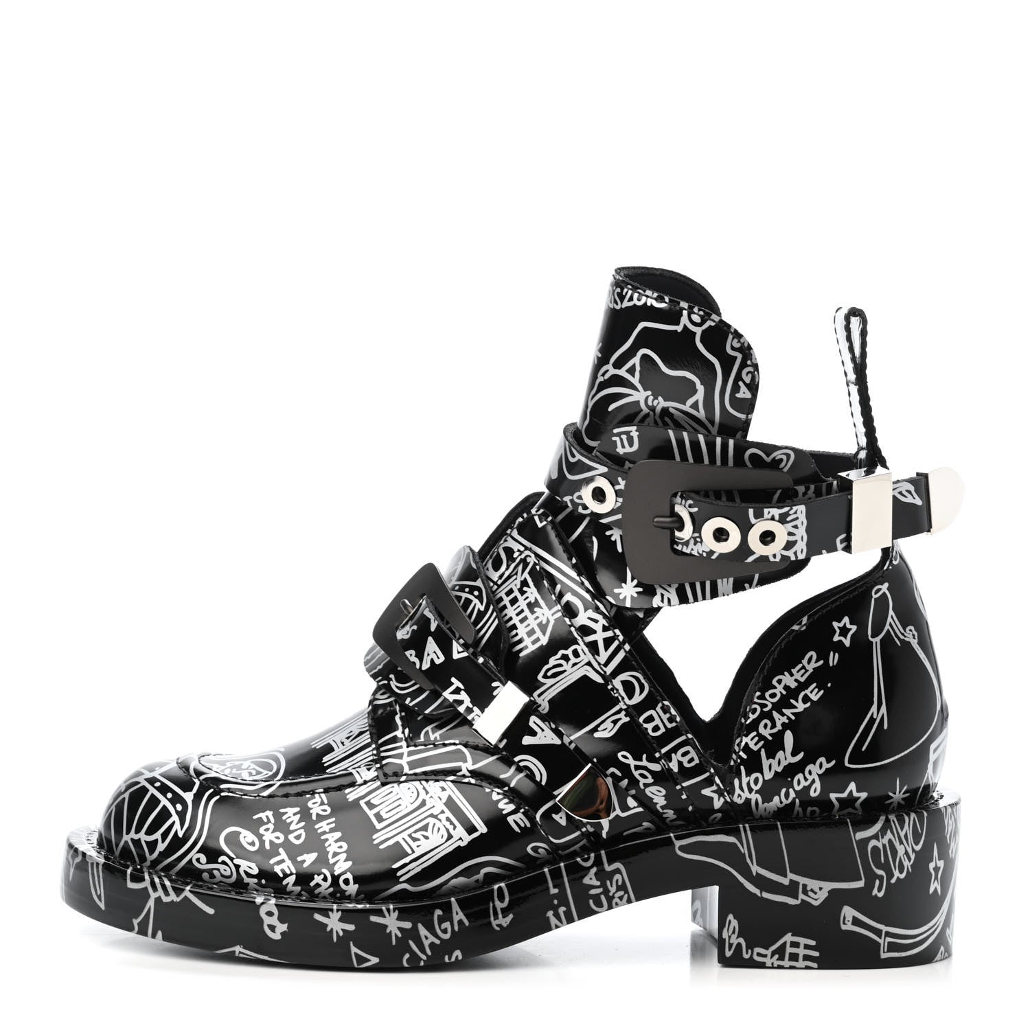 Balenciaga Calfskin Graffiti Buckled Platform Booties 39.5 Black 1 of 4