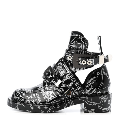 Balenciaga Calfskin Graffiti Buckled Platform Booties 39.5 Black 1 of 4