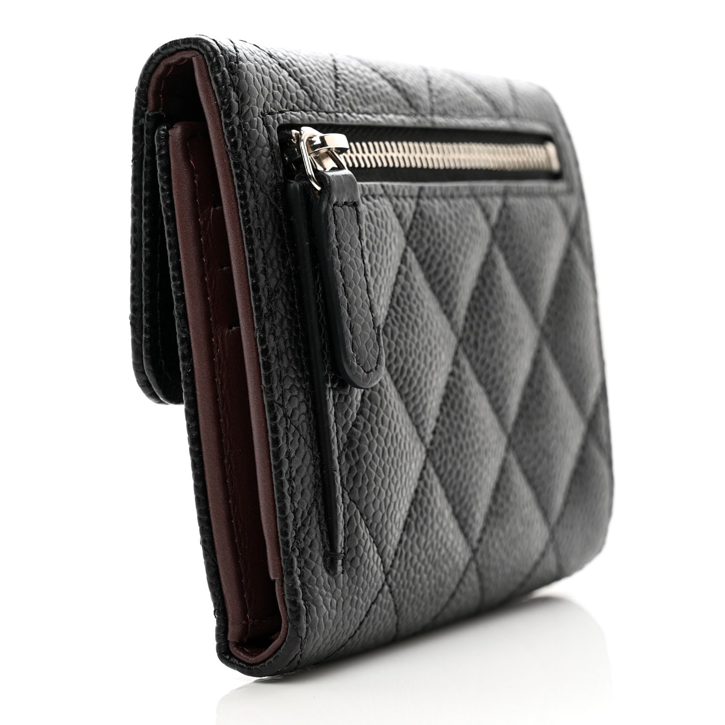 Caviar Quilted Compact Flap Wallet Black