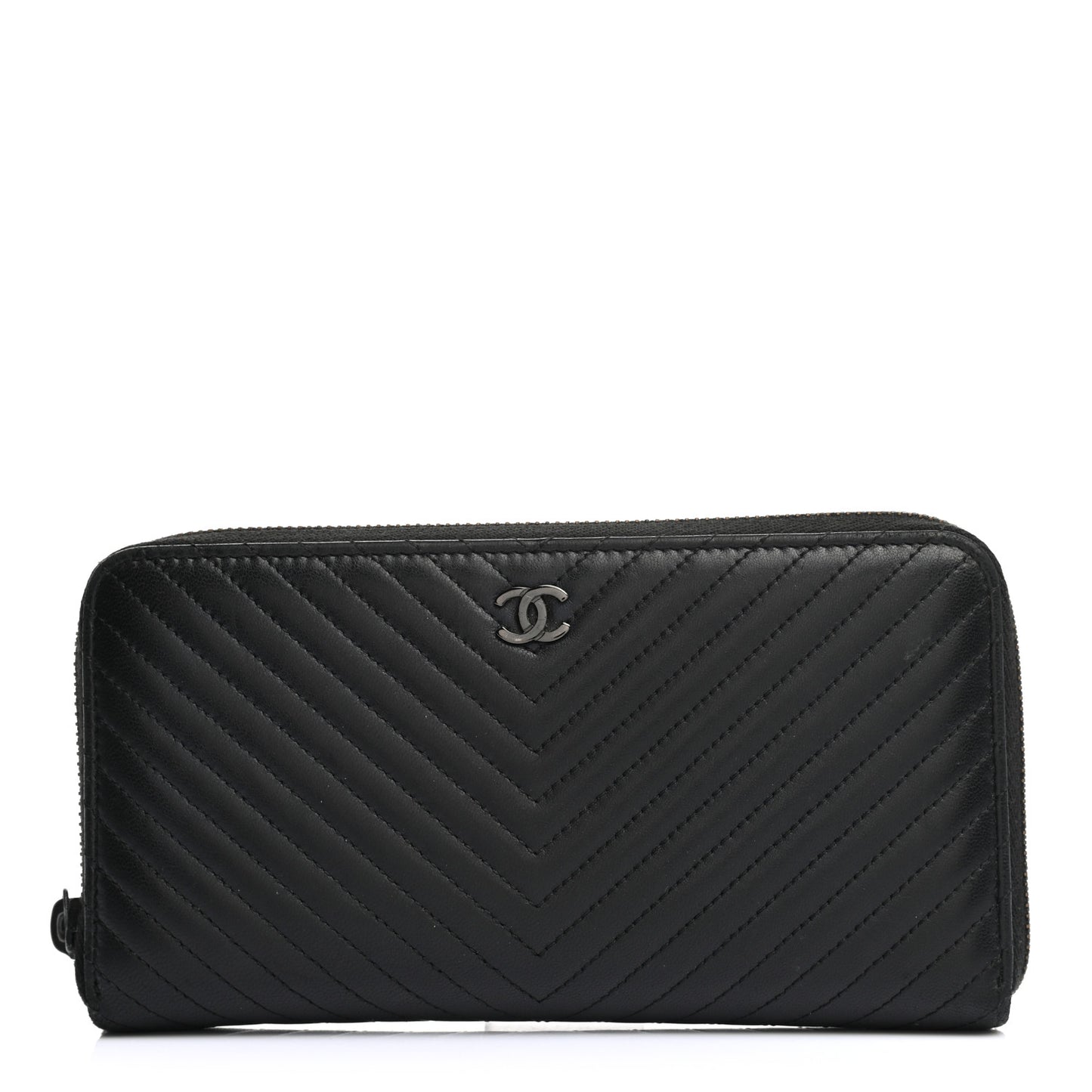 Lambskin Chevron Quilted Zip Around Wallet So Black