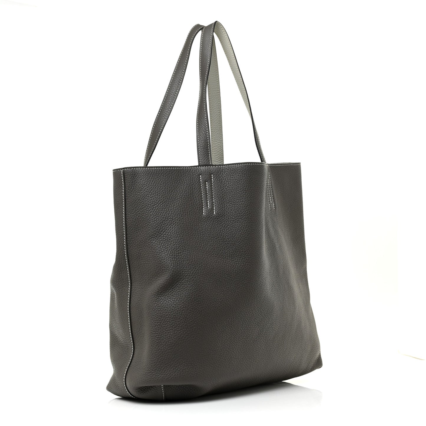 Taurillon Clemence Double Sens 36 Reversible Tote Gris Perle Etain