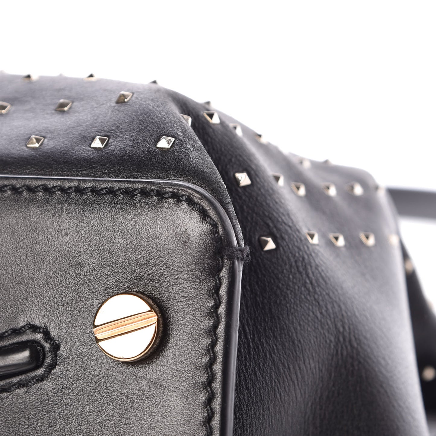 Calfskin Studded Large JoyLock Satchel Black