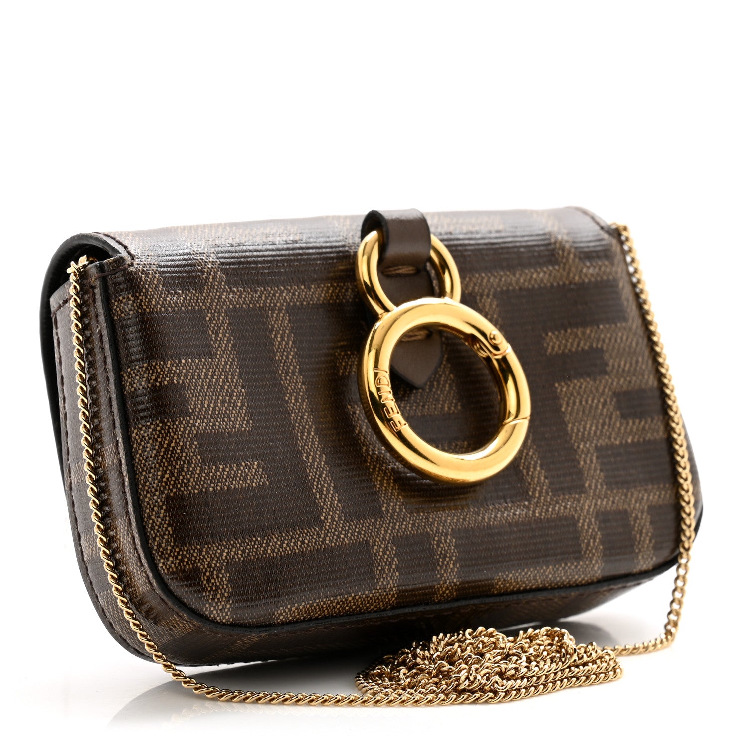 Fendi Glazed Fabric FF 1974 Nano Baguette Charm Mogano Panna 3 of 10