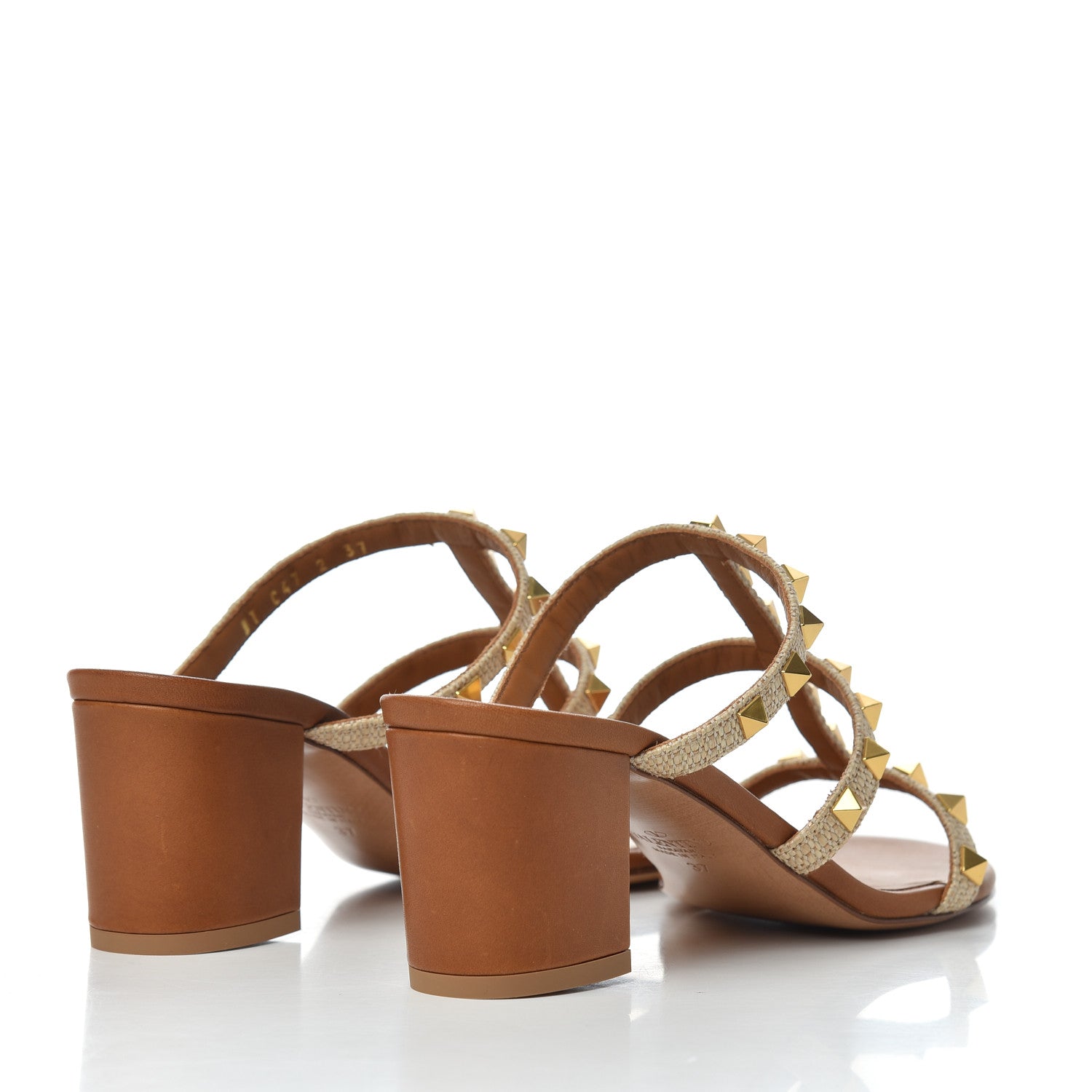 Valentino Garavani Raffia Calfskin Rockstud 60mm Caged Slide Sandals 37 Naturale 4 of 9