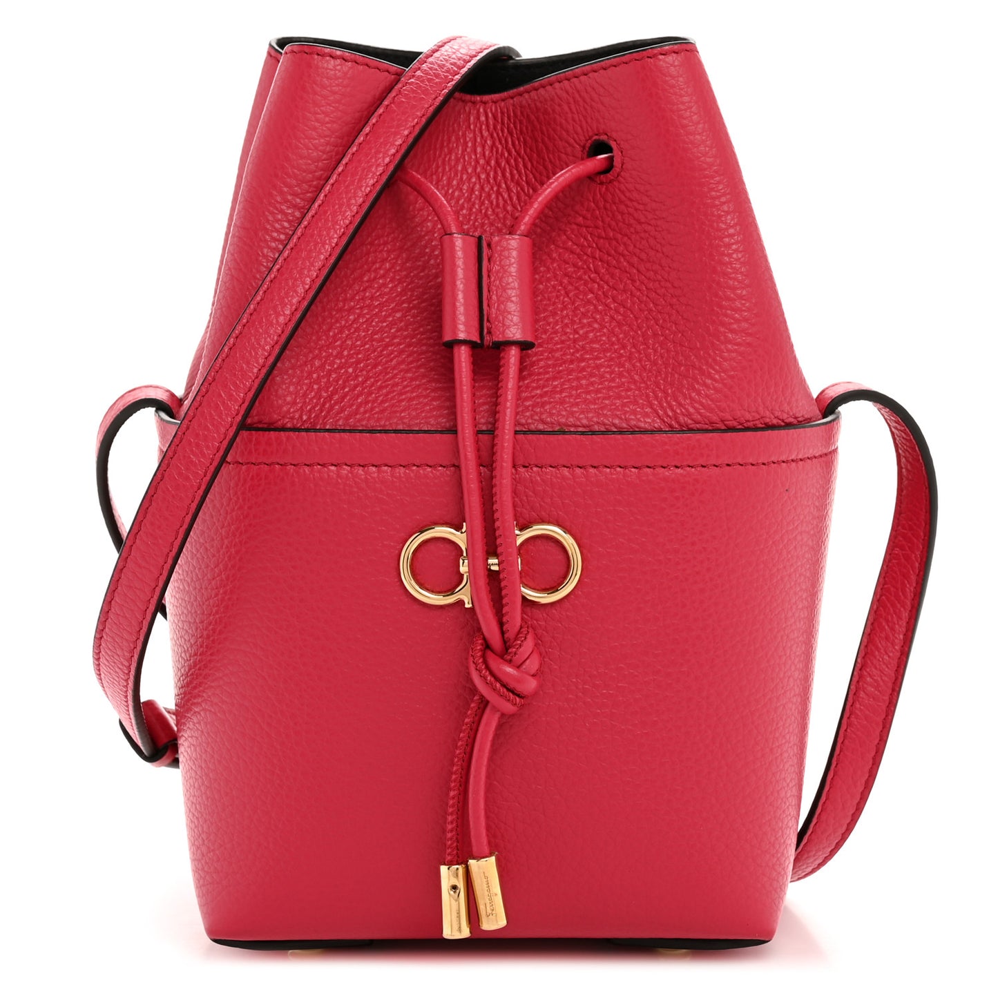 Grained Calfskin Mini Gancino Bucket Bag Red