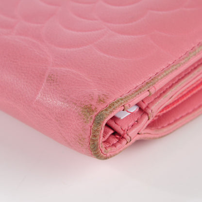 Chanel Lambskin Camellia Embossed Zipped Pocket Wallet Pink 4 of 17