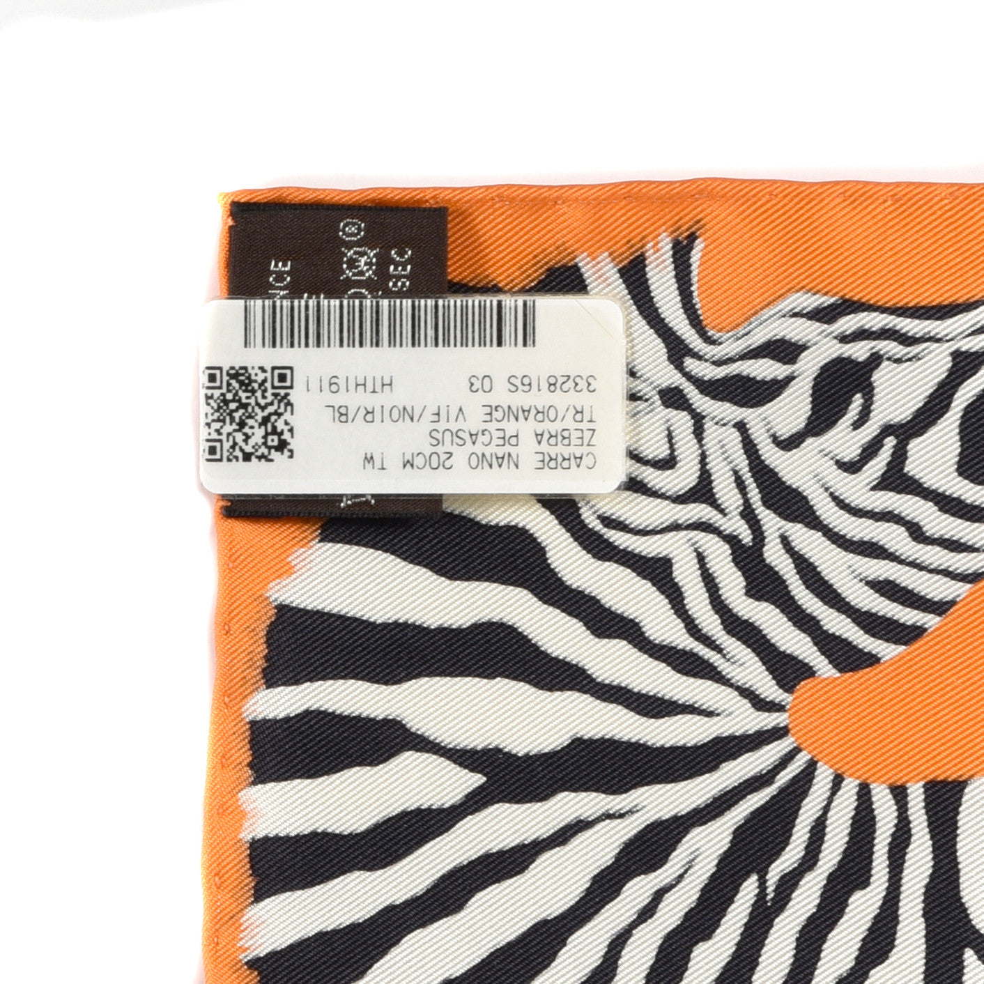 Silk Carre Zebra Pegasus Nano Scarf 20 Orange Vif Black