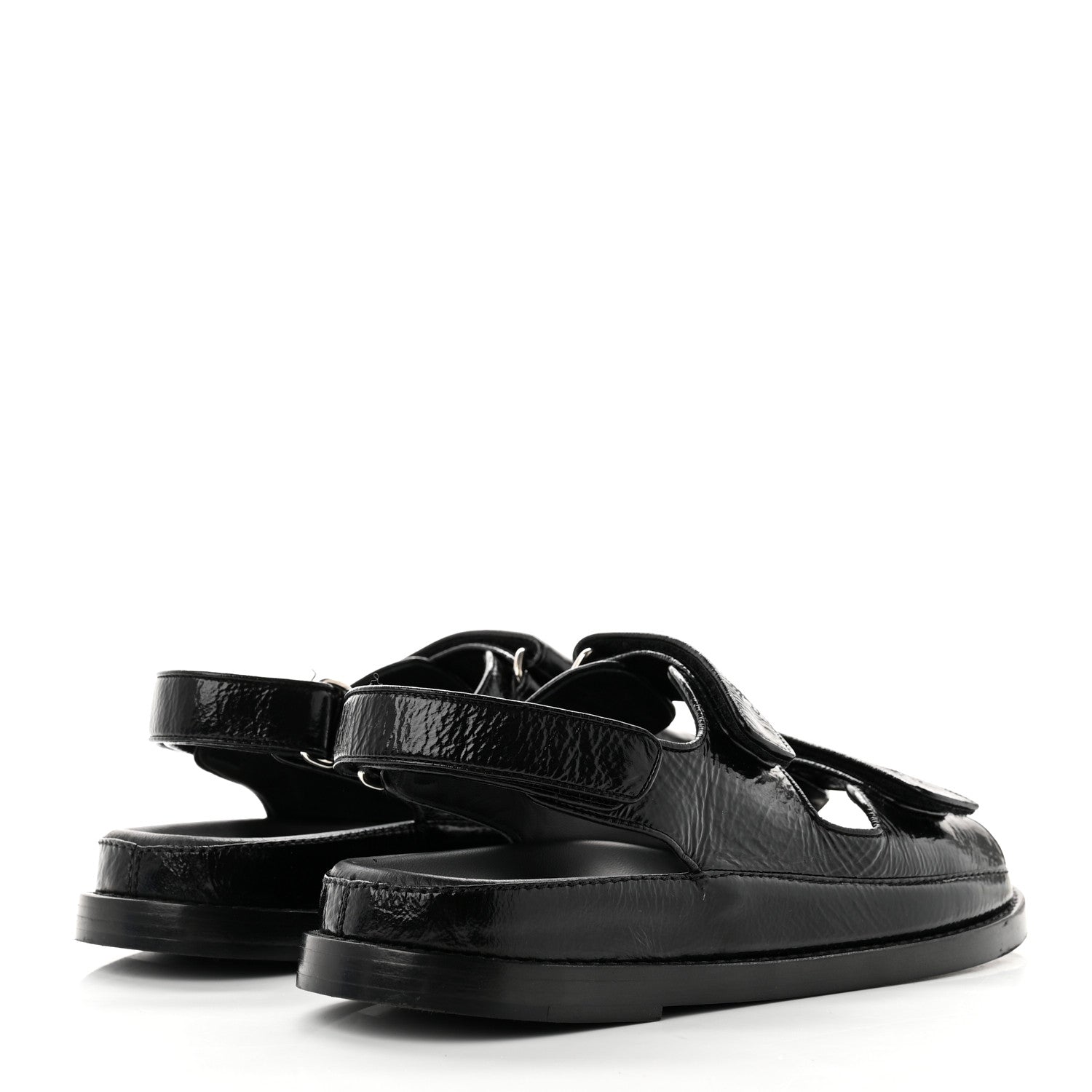Chanel Patent Calfskin Velcro Dad Sandals 38 Black 4 of 8