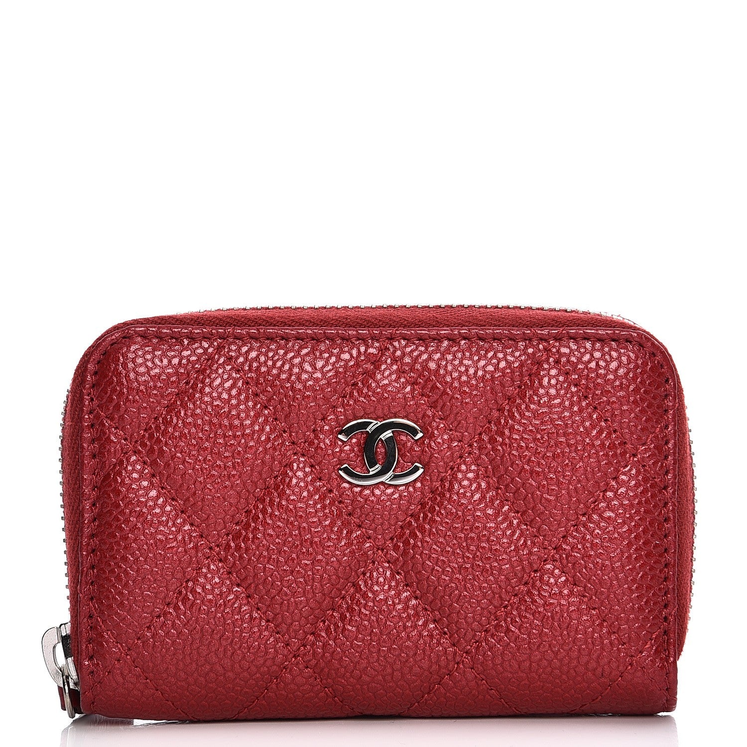 Chanel Pearly Caviar Quilted Zip Coin Purse Dark Pink 1 of 8