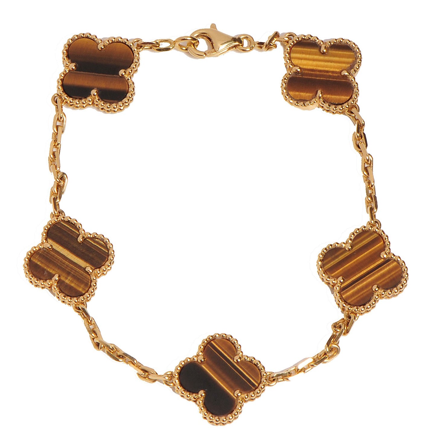 18K Yellow Gold Tiger Eye 5 Motifs Vintage Alhambra Bracelet