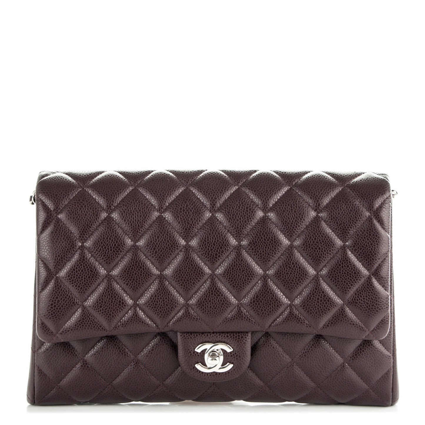 Caviar Quilted Clutch With Chain Flap Burgundy