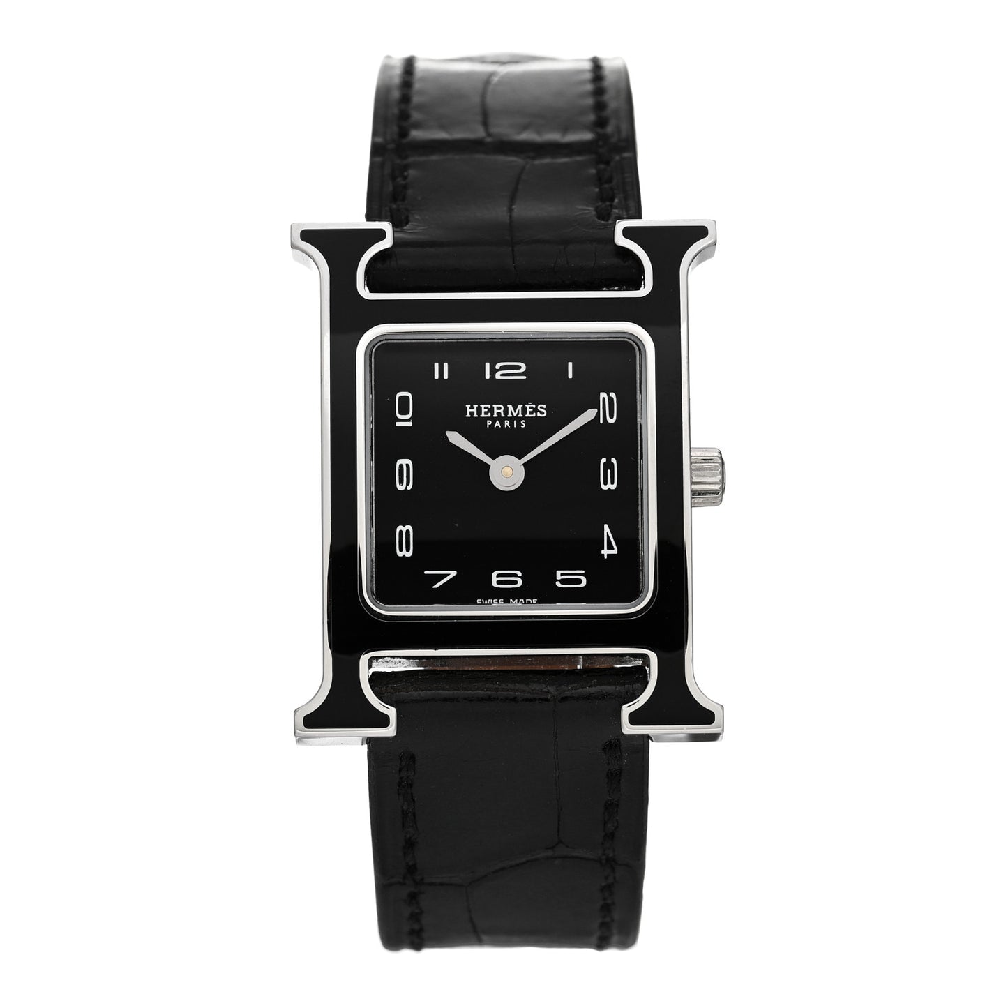 Stainless Steel Alligator Lacquer 21mm Heure H Hour Quartz Watch Noir
