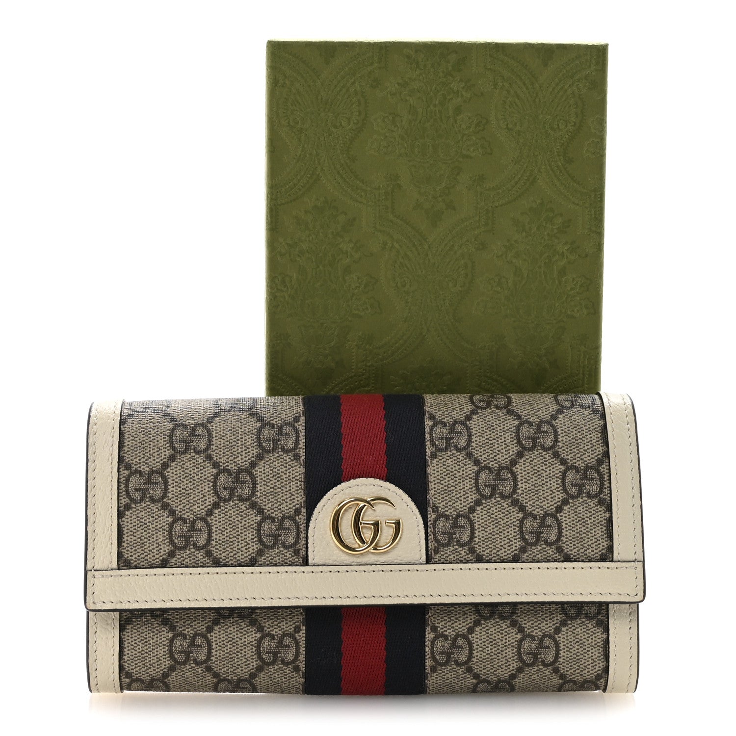 Gucci GG Supreme Monogram Textured Calfskin Web Ophidia Continental Wallet Beige White 8 of 8