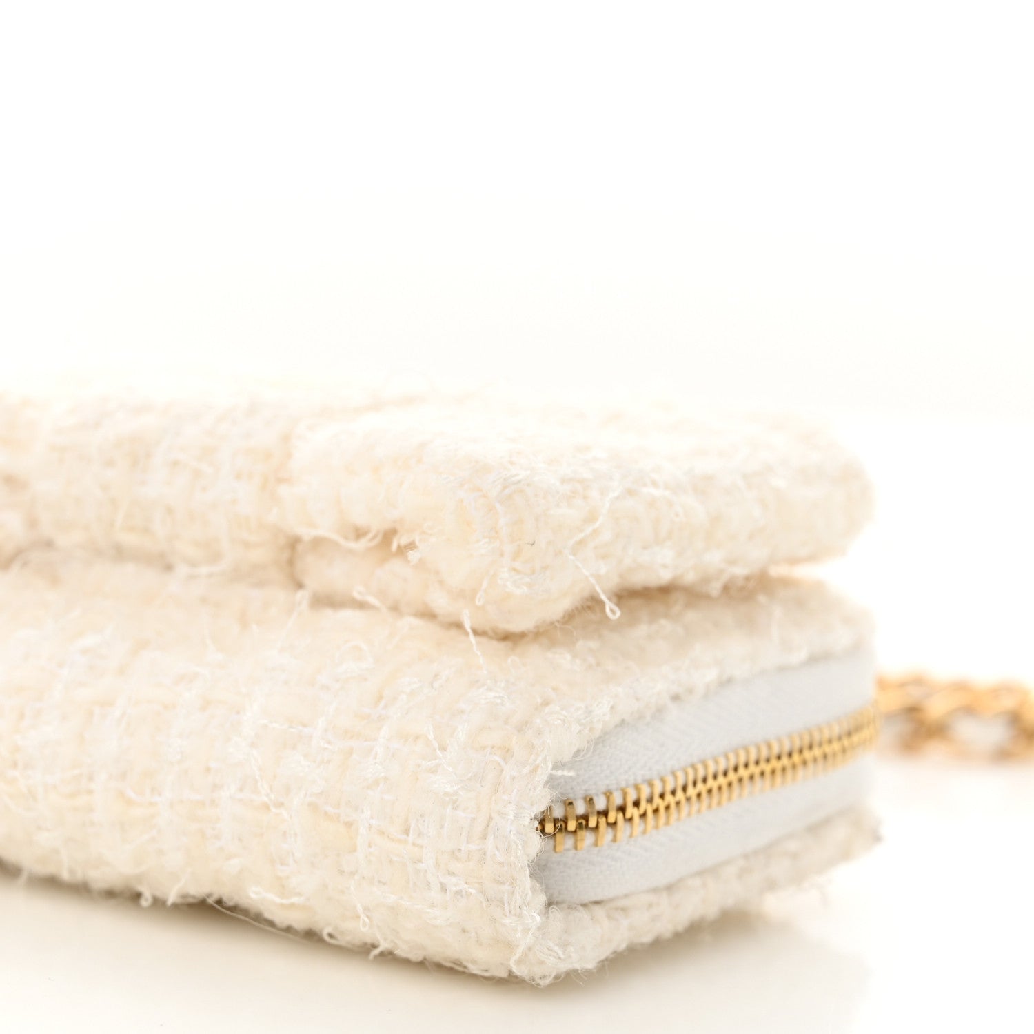 Chanel Tweed Quilted Bow Flap Card Holder On Chain White 10 of 13