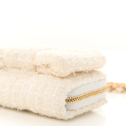 Chanel Tweed Quilted Bow Flap Card Holder On Chain White 10 of 13