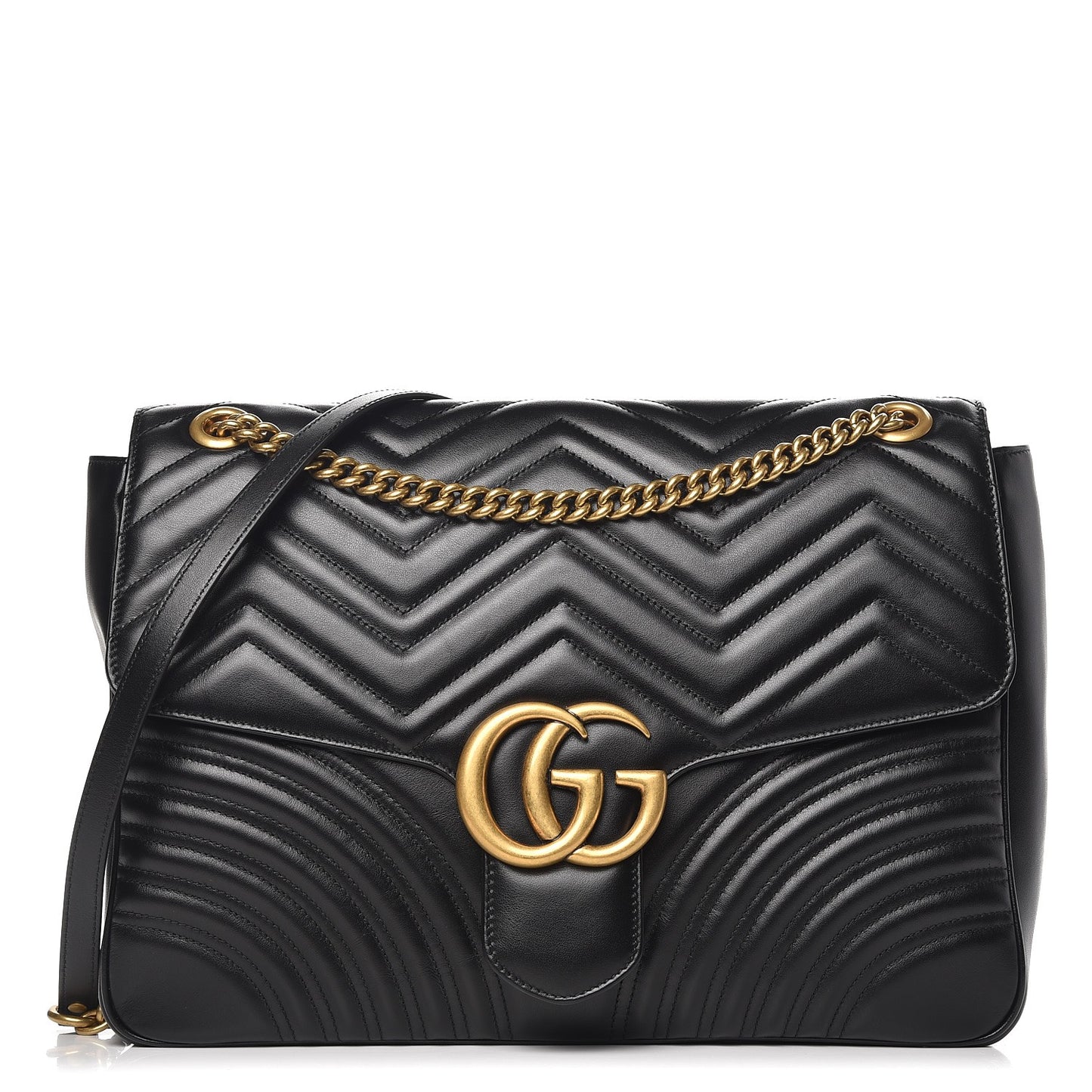 Calfskin Matelasse Large GG Marmont Shoulder Bag Black