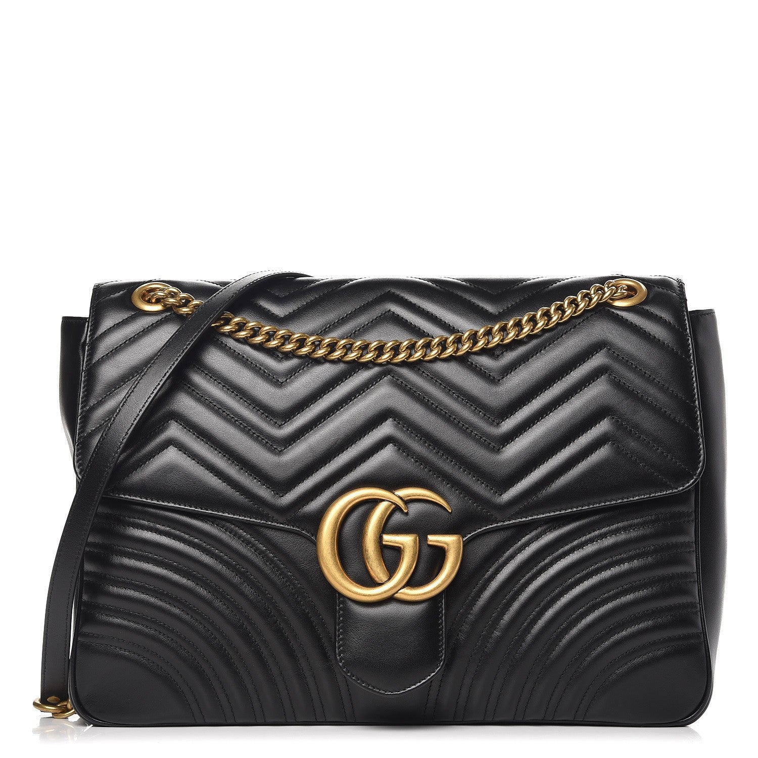 Gucci Calfskin Matelasse Large GG Marmont Shoulder Bag Black 1 of 8