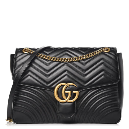 Gucci Calfskin Matelasse Large GG Marmont Shoulder Bag Black 1 of 8