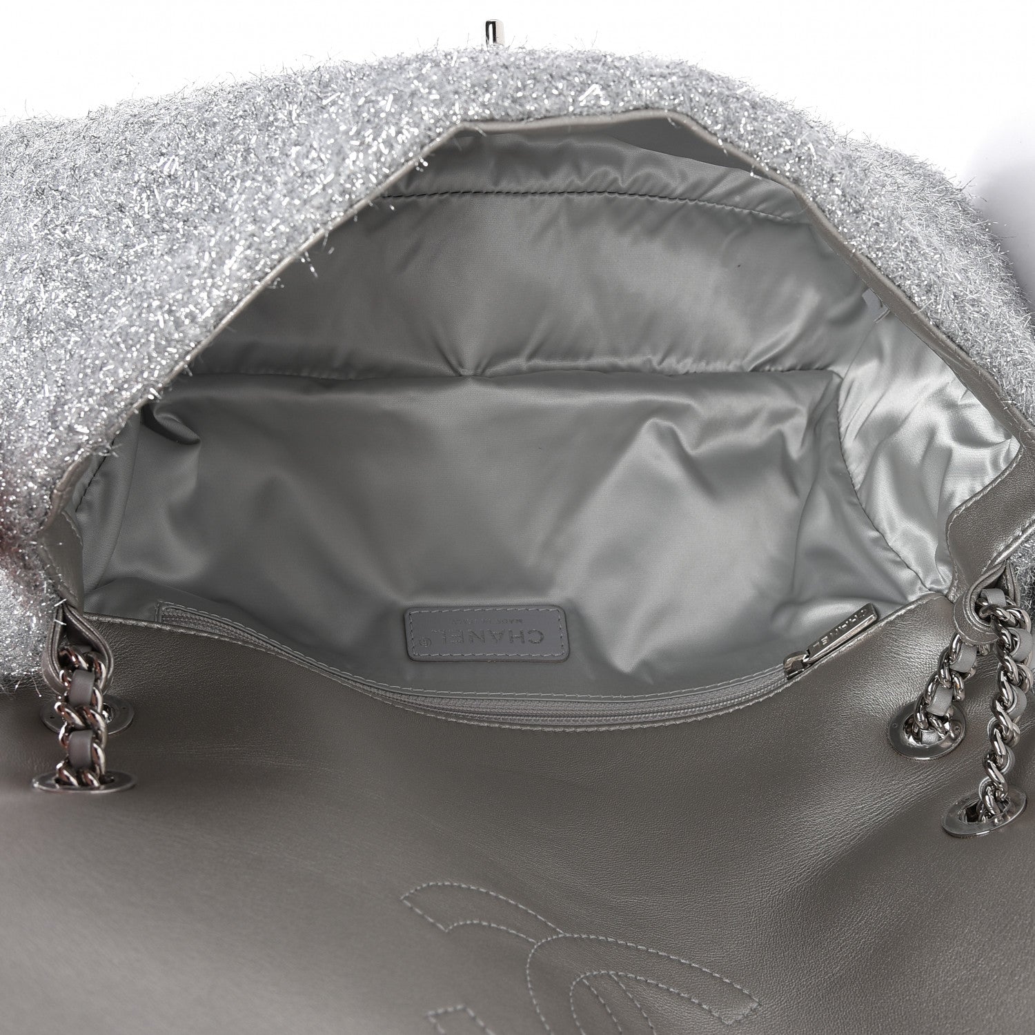 Chanel Lurex Knit Large Pluto Glitter Flap Silver 5 of 10