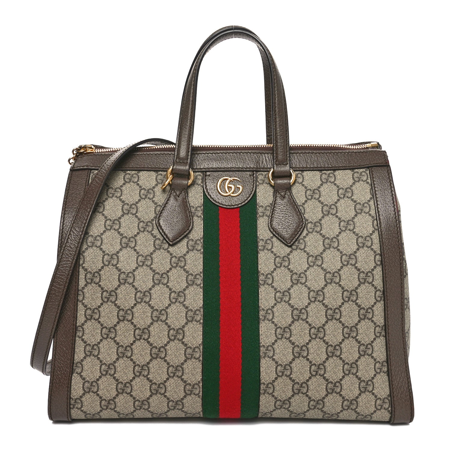 Gucci GG Supreme Monogram Web Medium Ophidia Tote Bag Brown 1 of 10