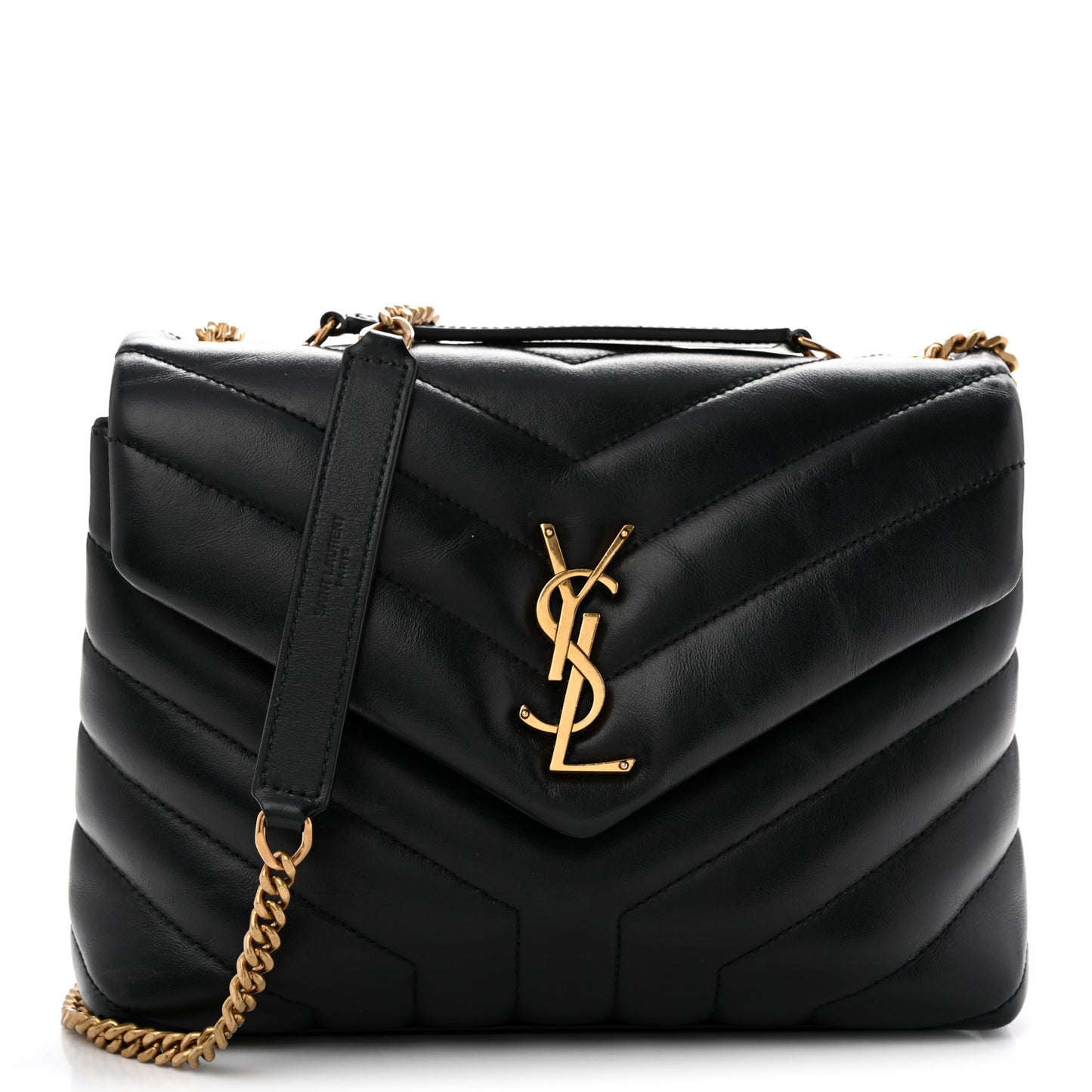 Calfskin Y Quilted Monogram Small Loulou Chain Satchel Black