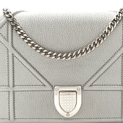 Christian Dior Metallic Grained Calfskin Diorama Wallet on Chain Pouch Silver 7 of 9
