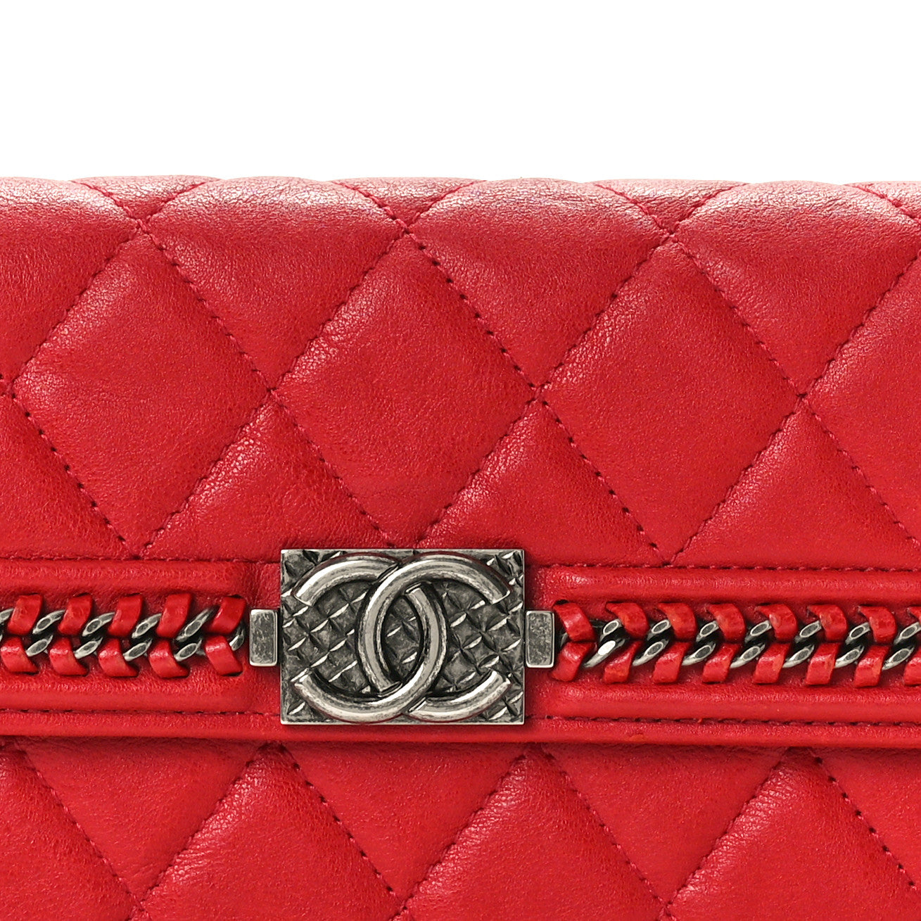 Chanel Calfskin Quilted Boy Chain Around Flap Wallet Red 8 of 8
