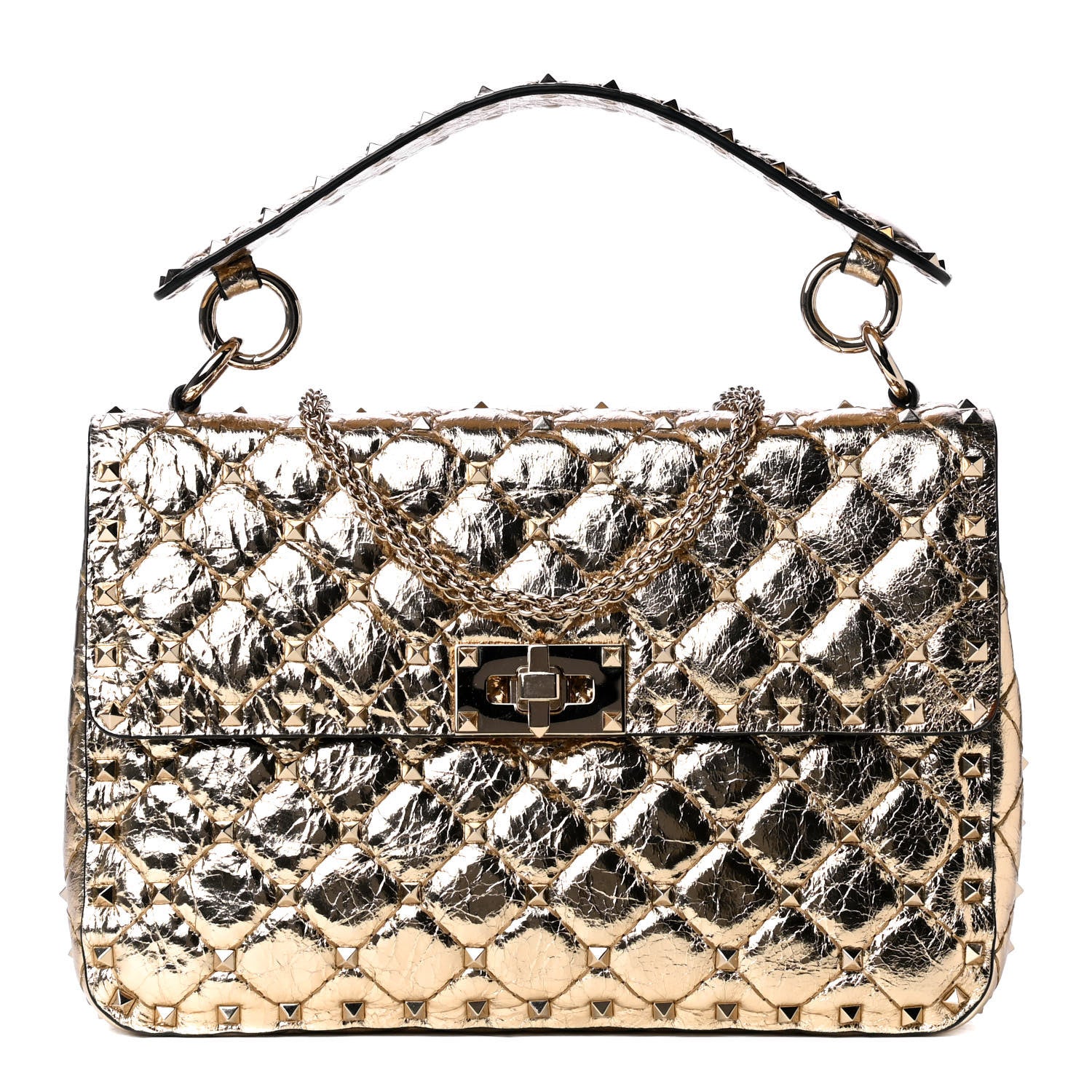 Valentino Garavani Metallic Wrinkled Lambskin Medium Rockstud Spike Shoulder Bag Mekong 1 of 4