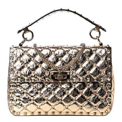 Valentino Garavani Metallic Wrinkled Lambskin Medium Rockstud Spike Shoulder Bag Mekong 1 of 4
