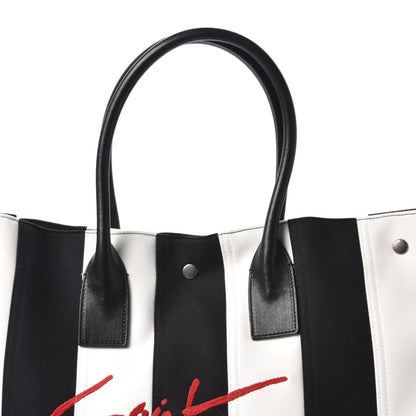 Saint Laurent Canvas Noe Striped Tote Black White 8 of 8