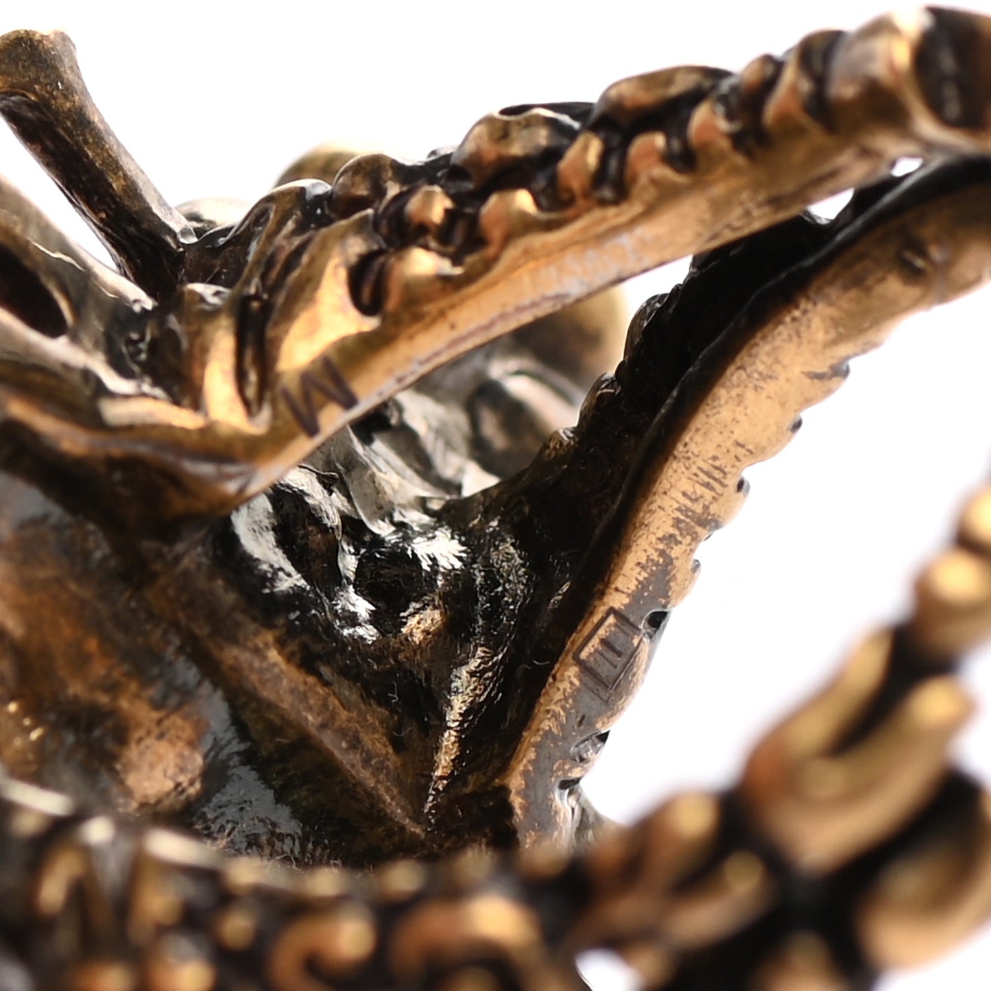 Metal Crystal Pearl Bee Ring 7.25 Aged Gold