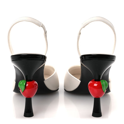 Chanel Lambskin Patent Cap Toe CC Apple Slingback Pumps 39 White Black 6 of 11