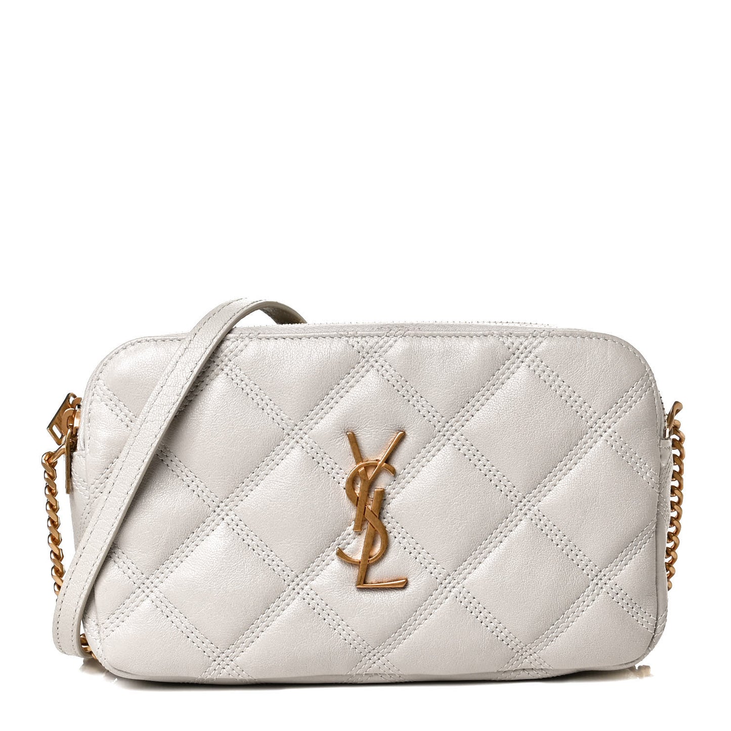 Grained Lambskin Quilted Mini Becky Double Zip Bag Vintage White